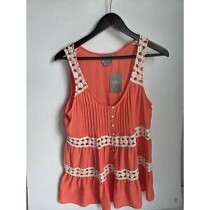 Vanessa Virginia Anthropologie Crochet Embroidered Lace Orange Top Tank US Sz 10